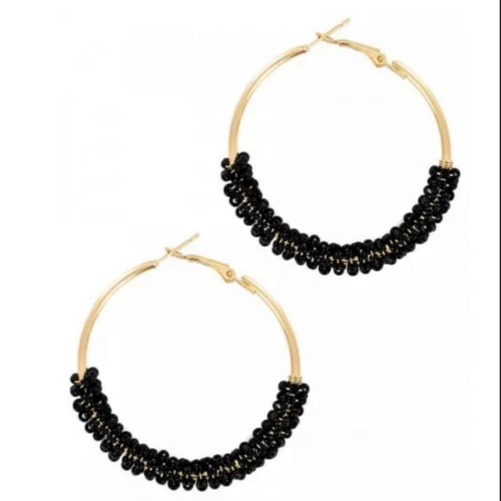COPY - Lucy Lou Gold Hoop With Black Swirl Beads Earrings - NWT